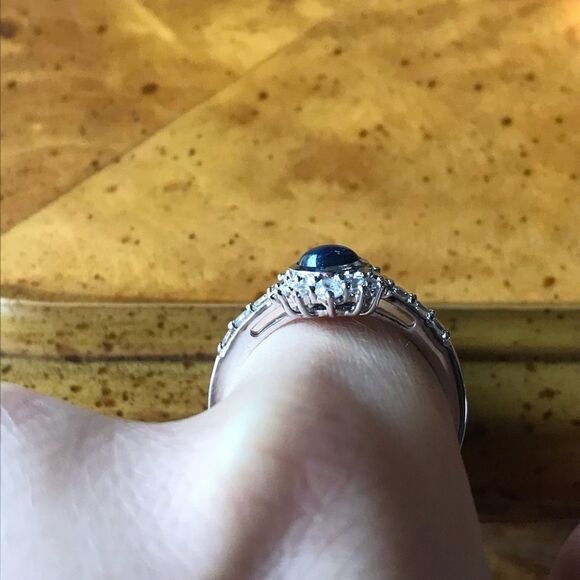 Natural Blue Star Sapphire Sterling Silver Ring Size 10 - Picture 2 of 9